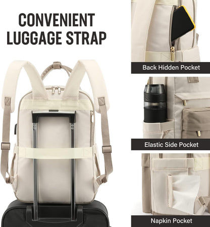 Avelena | Damen wasserdichter Laptop-Rucksack mit USB-Ladeanschluss – Stilvolle 17-Zoll Arbeits-, Schul- & Reisetasche