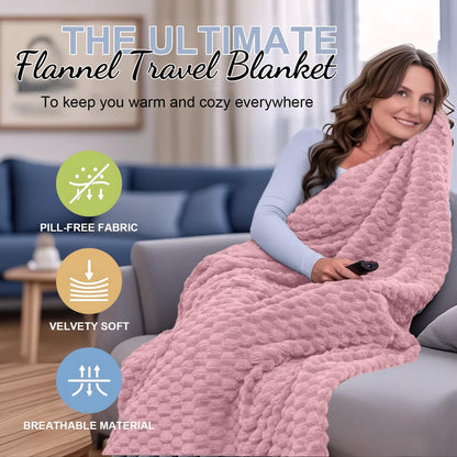 Avelena | Verpackbares Flanell-Reise-Decke mit Kissenbeutel und Gepäckschlauch – Trevora