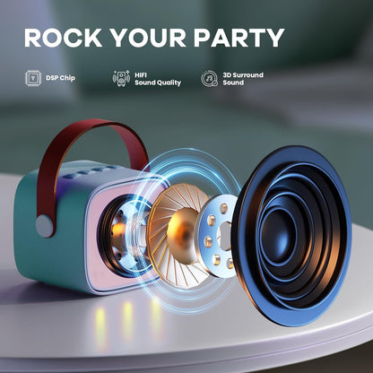 Avelena | Tragbare Mini Karaoke Maschine mit Bluetooth Lautsprecher & 2 Wireless Mikros – Veylo