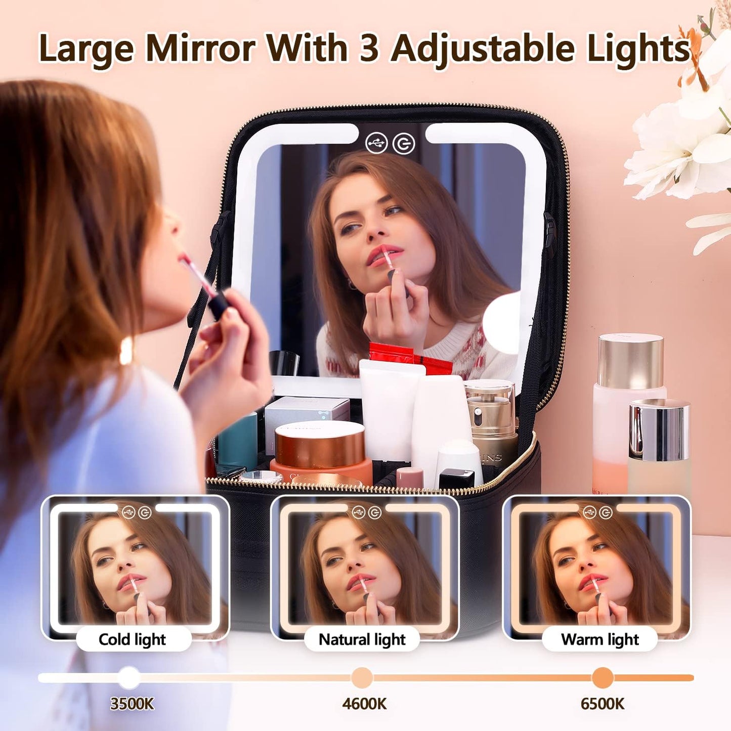 Avelena | Luxuriöser Make-Up-Organizer mit Beleuchtetem Spiegel