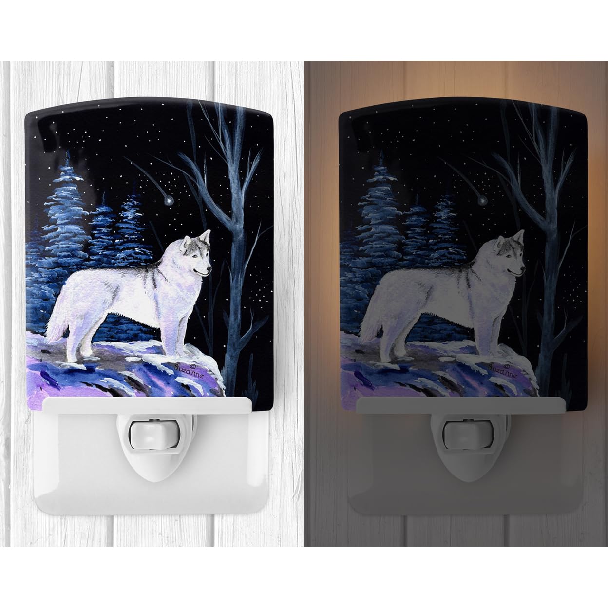 Avelena | Treasures Sternenspiegel Sibirischer Husky Keramisches Nachtlicht, Wolf-Zertifiziert, 6X4X3&Quot;