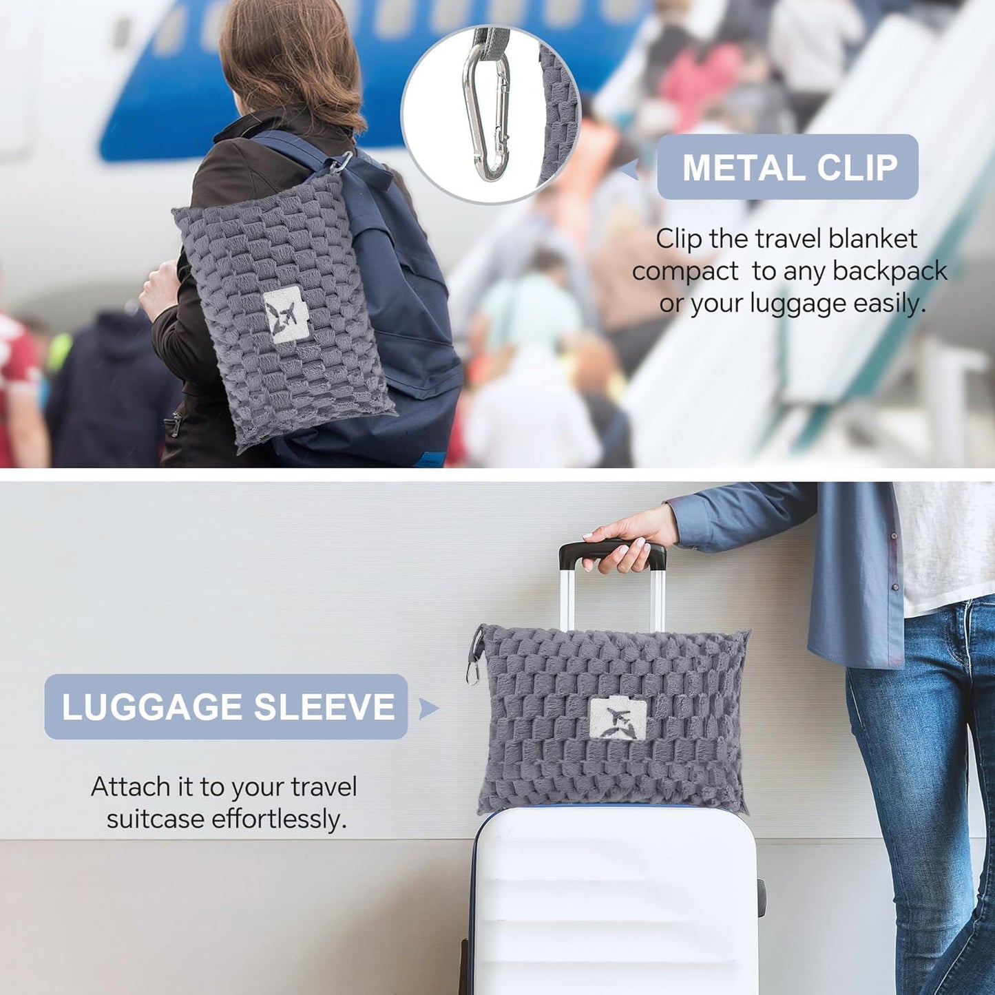 Avelena | Verpackbares Flanell-Reise-Decke mit Kissenbeutel und Gepäckschlauch – Trevora