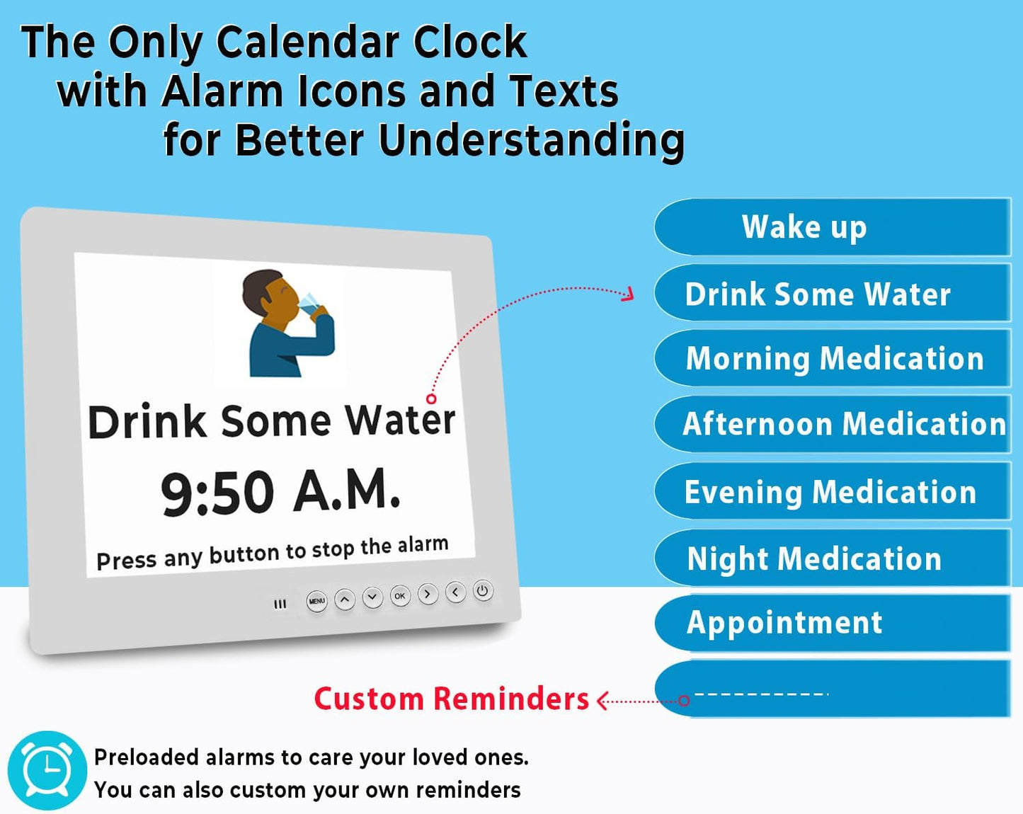 Avelena | 11,5-Zoll Digitaler Kalender Tagesuhr mit 19 Erinnerungen – Claryon