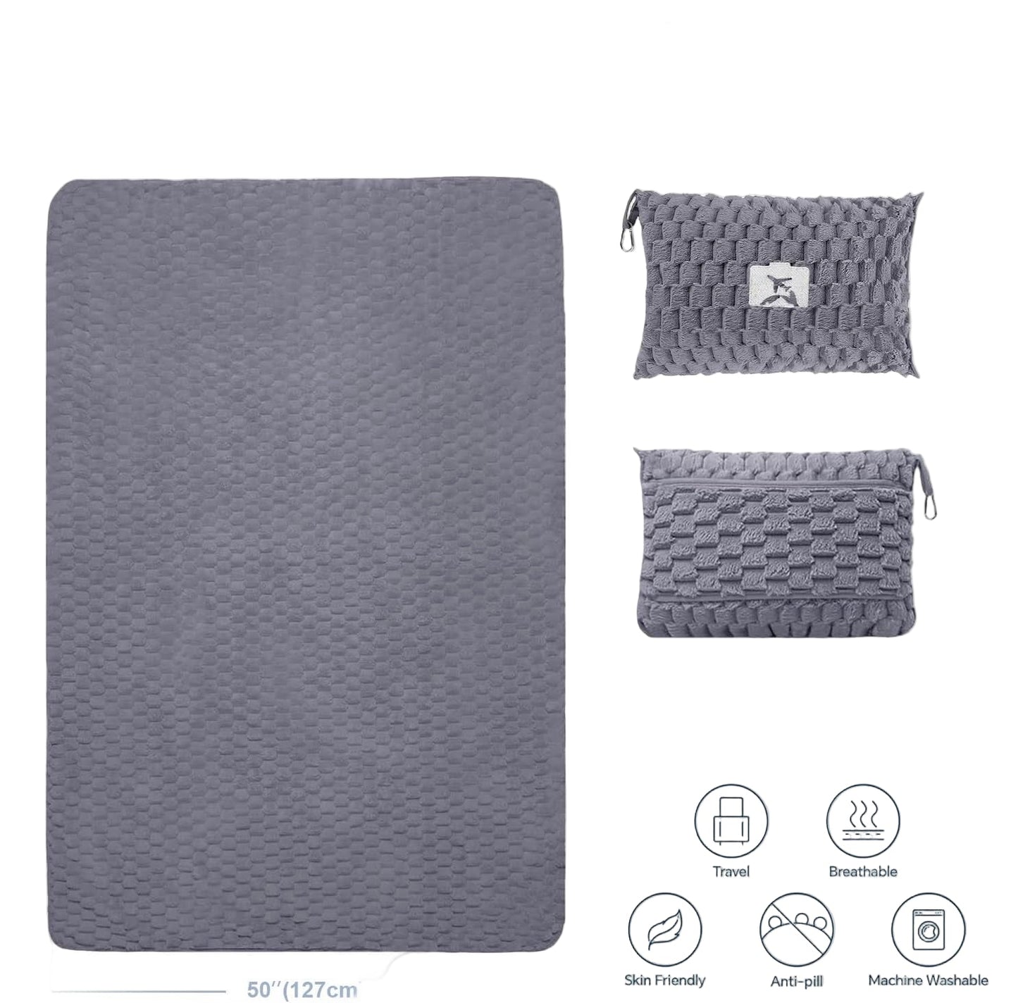 Avelena | Verpackbares Flanell-Reise-Decke mit Kissenbeutel und Gepäckschlauch – Trevora