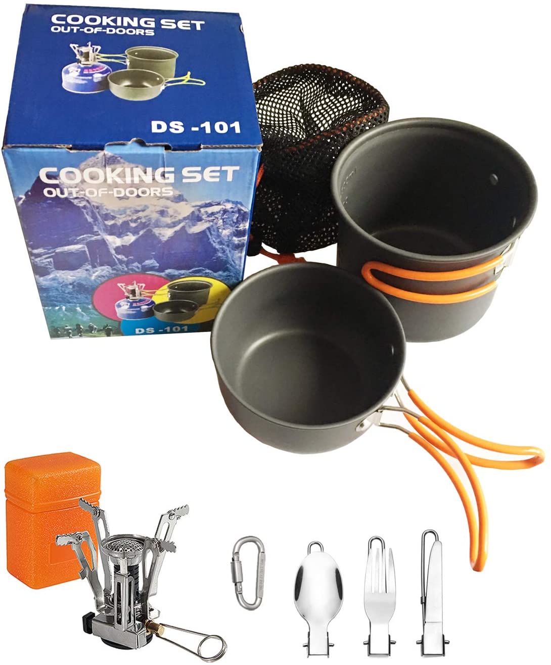 Avelena | Dzrzvd Camping Kochgeschirr Mess Kit Ausrüstung, Rucksack Zubehör Ausrüstung Töpfe Und Pfannen Set Mit Netzaufbewahrungstasche Für Reisen, Picknick