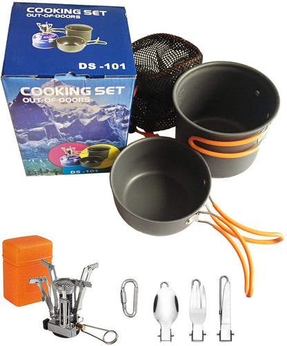 Avelena | Dzrzvd Camping Kochgeschirr Mess Kit Ausrüstung, Rucksack Zubehör Ausrüstung Töpfe Und Pfannen Set Mit Netzaufbewahrungstasche Für Reisen, Picknick