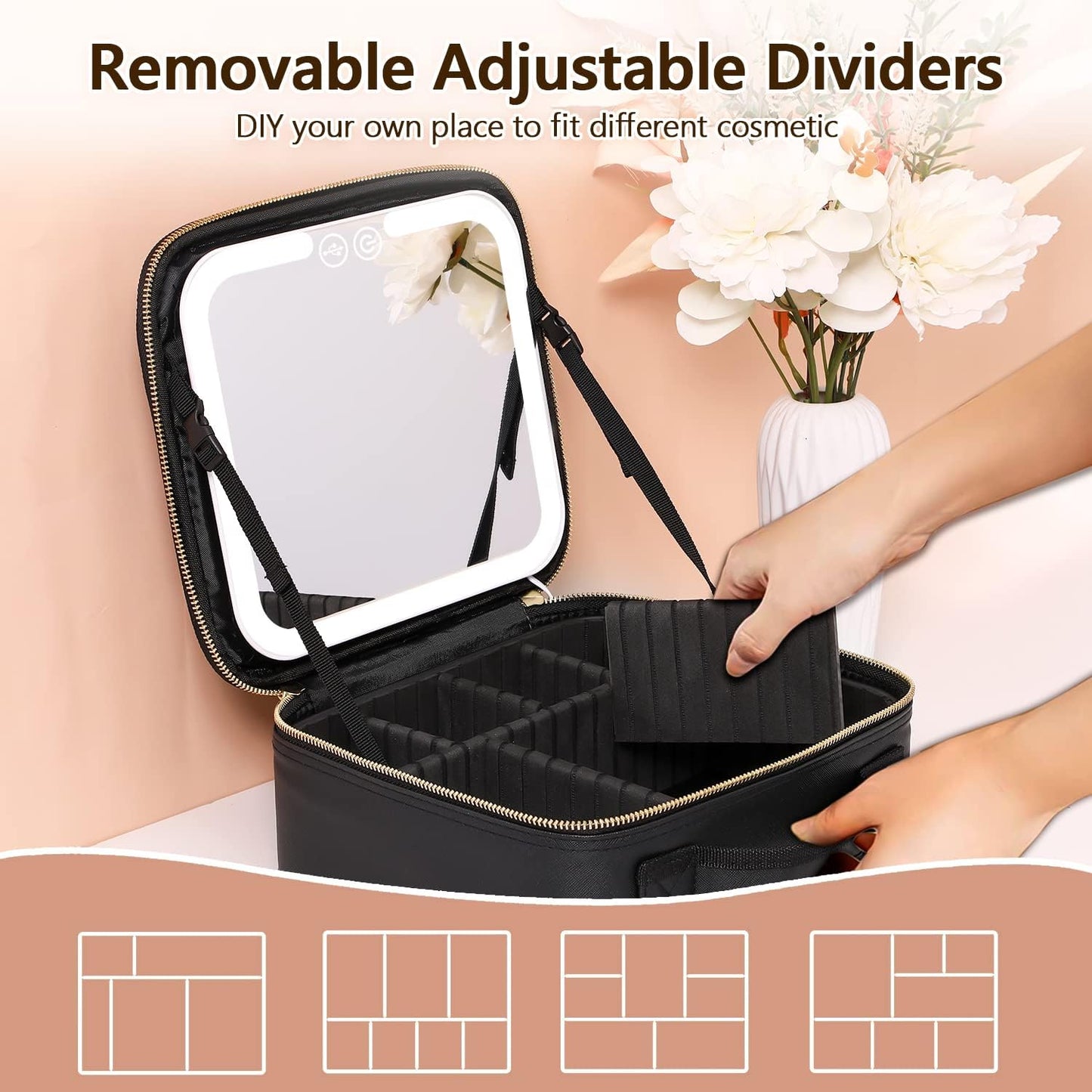 Avelena | Luxuriöser Make-Up-Organizer mit Beleuchtetem Spiegel