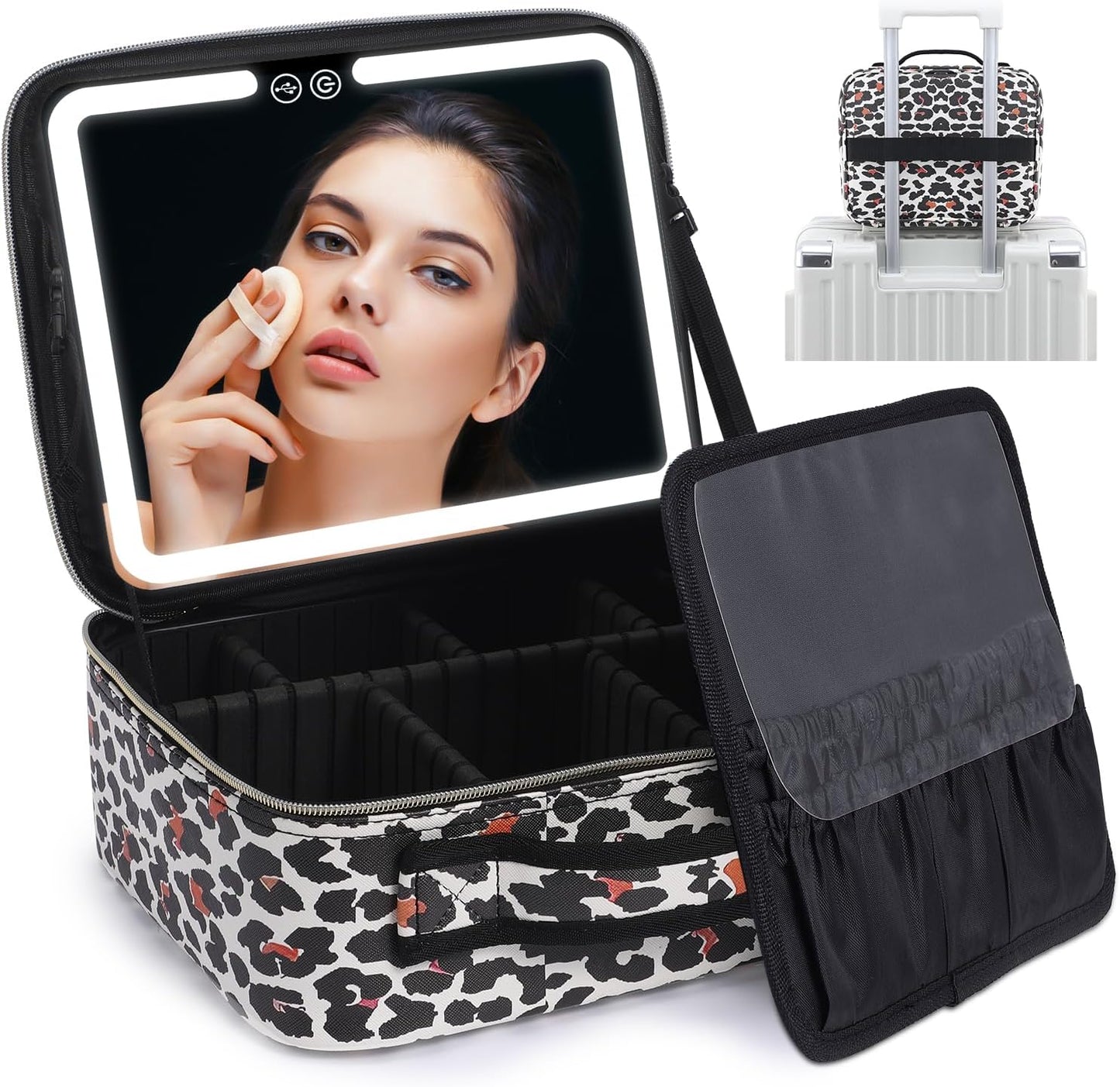 Avelena | Luxuriöser Make-Up-Organizer mit Beleuchtetem Spiegel