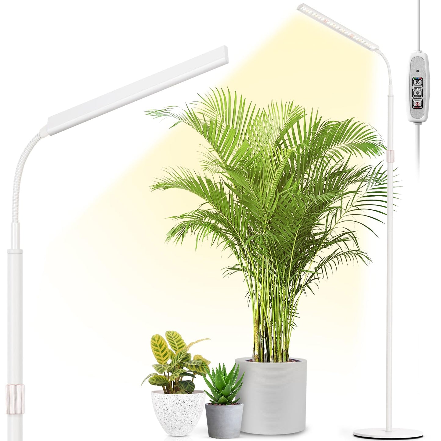 Avelena | Foxgarden Wachstumslampe, Vollspektrum Pflanzenbeleuchtung Streifen mit Stativ für Zimmerpflanzen, 47,2-63 Zoll Höhenverstellbar, Lichtstarke Wachstumslampe mit Automatischem Ein/aus Timer 4/8/12H, 4 Dimmbare Helligkeit, Weiß