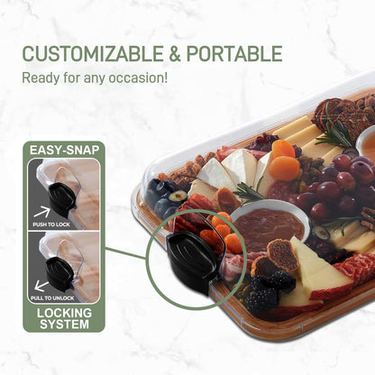 Avelena | Bambus-Charcuterie-Servierbrett mit verriegelbarem Klarsichtdeckel – Savorya