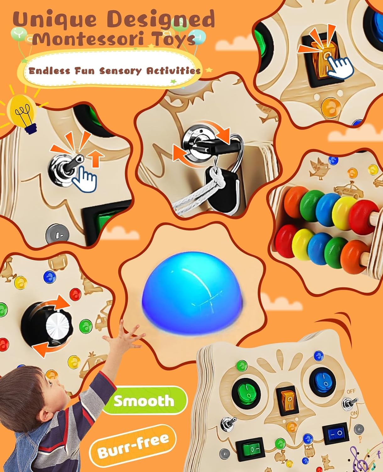 Avelena | SparkOwl Holz Lichtboard – Kinder LED Lernspielzeug