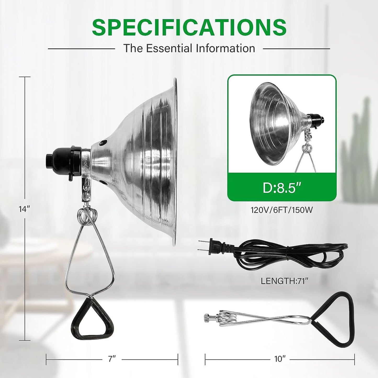 Avelena | Einfache Deluxe Klemmlampe 150W, 8,5&Quot; Aluminiumreflektor, 6Ft Kabel, Schwarz Keine Glühbirne Inkludiert