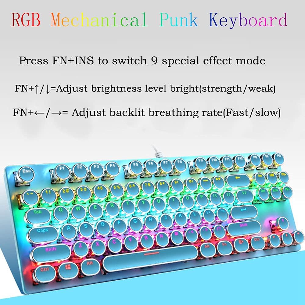 Avelena | 87-Tasten Mechanische Gaming-Tastatur RGB Hintergrundbeleuchtet Blaue Schalter