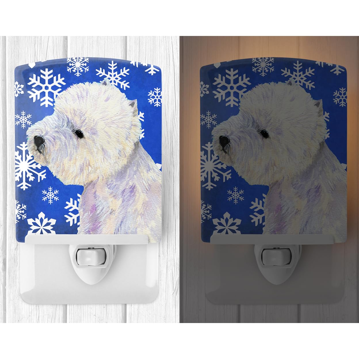 Avelena | Treasures Westie Winter Schneeflocke Keramisches Nachtlicht, Ul-Zertifiziert, 6X4X3
