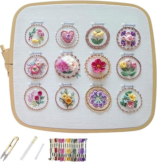 Avelena | Stickrahmen Set „Kleiner Blumenrahmen“ | DIY Stickerei | 12 Designs | Für Anfänger