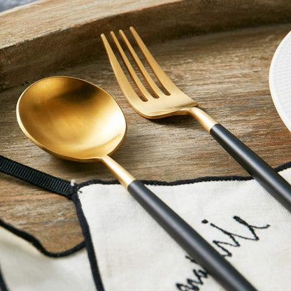 Avelena 24-teiliges Besteckset in Mattgold und Schwarz
