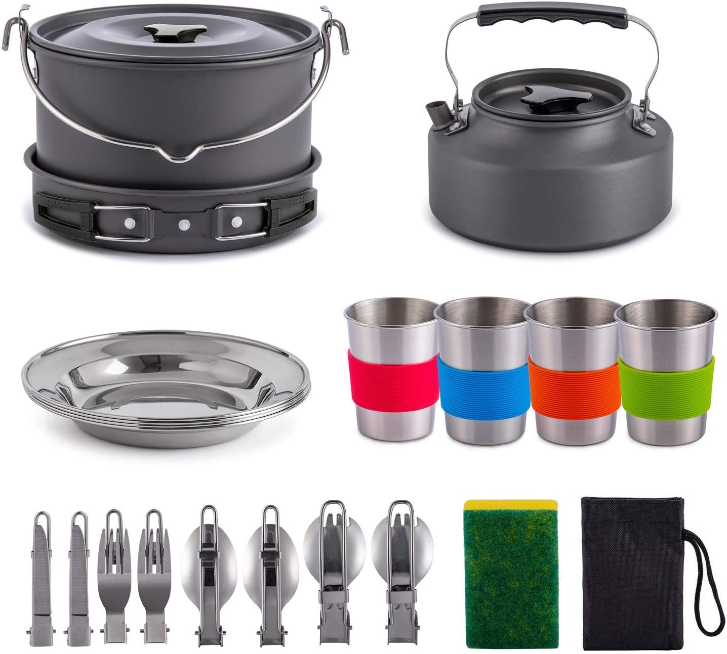 Avelena | Gonex 11-Teilig/13-Teilig/16-Teilig/21-Teilig Camping Küchenutensilien Set Mess Kit, Rucksackausrüstung Kochutensilien, Stapelbare Tragbare Antihafttopf Pfanne Kochen Für Outdoor Wandern