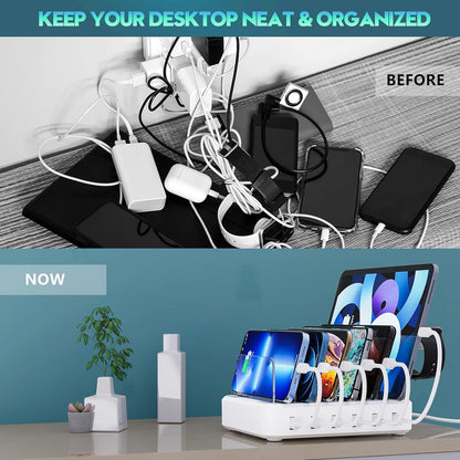 Avelena | 6-Port Mehrgerät-Schnellladegerät Organizer mit Smart IC & Kabelset