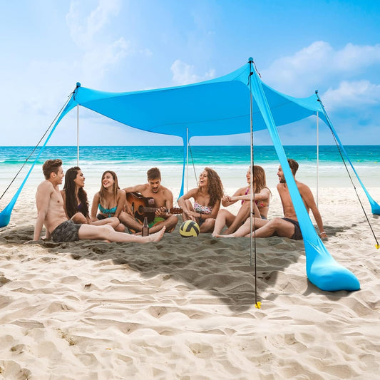 Avelena | UPF50+ Familien-Strandzelt mit Aluminiumstangen und Sandankern