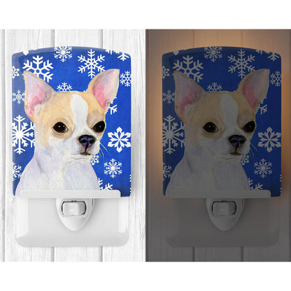Avelena | Treasures Chihuahua Winter Schneeflocke Keramische Nachtlampe, Ul-Zertifiziert, 6X4X3