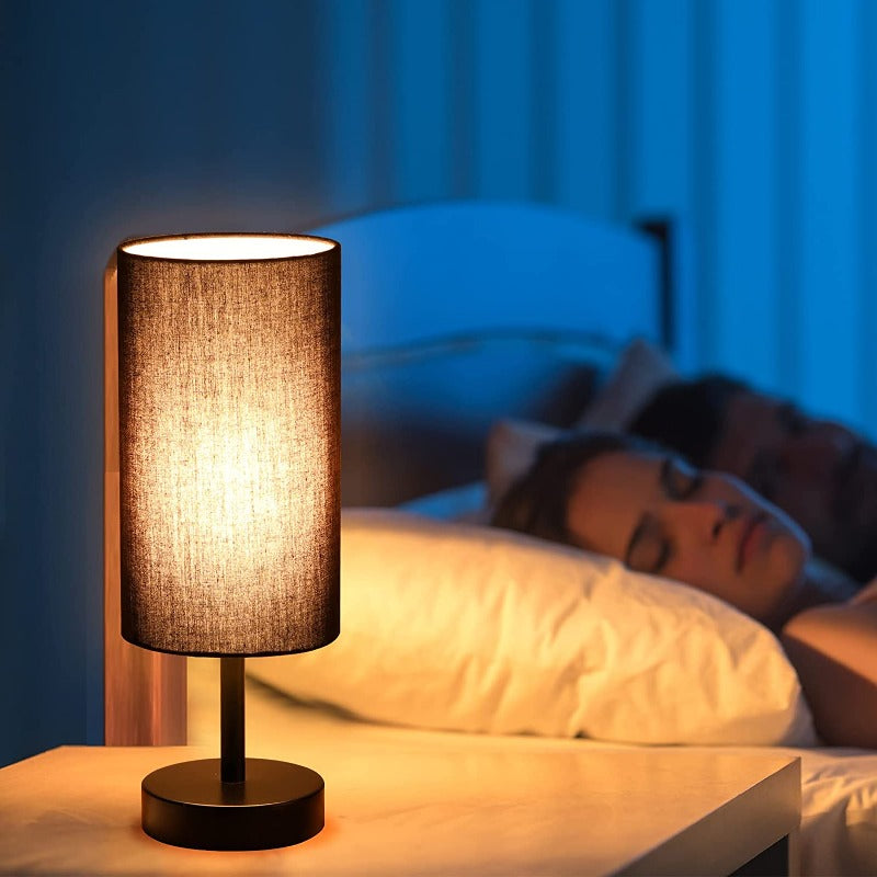 Avelena | Lampe mit USB-Anschluss Touch-Control Tischlampe für Schlafzimmer Holz 3-stufig dimmbare Nachttischlampe mit runder Leinenstoff-Schirm für Wohnzimmer, Studentenwohnheim, Home Office
