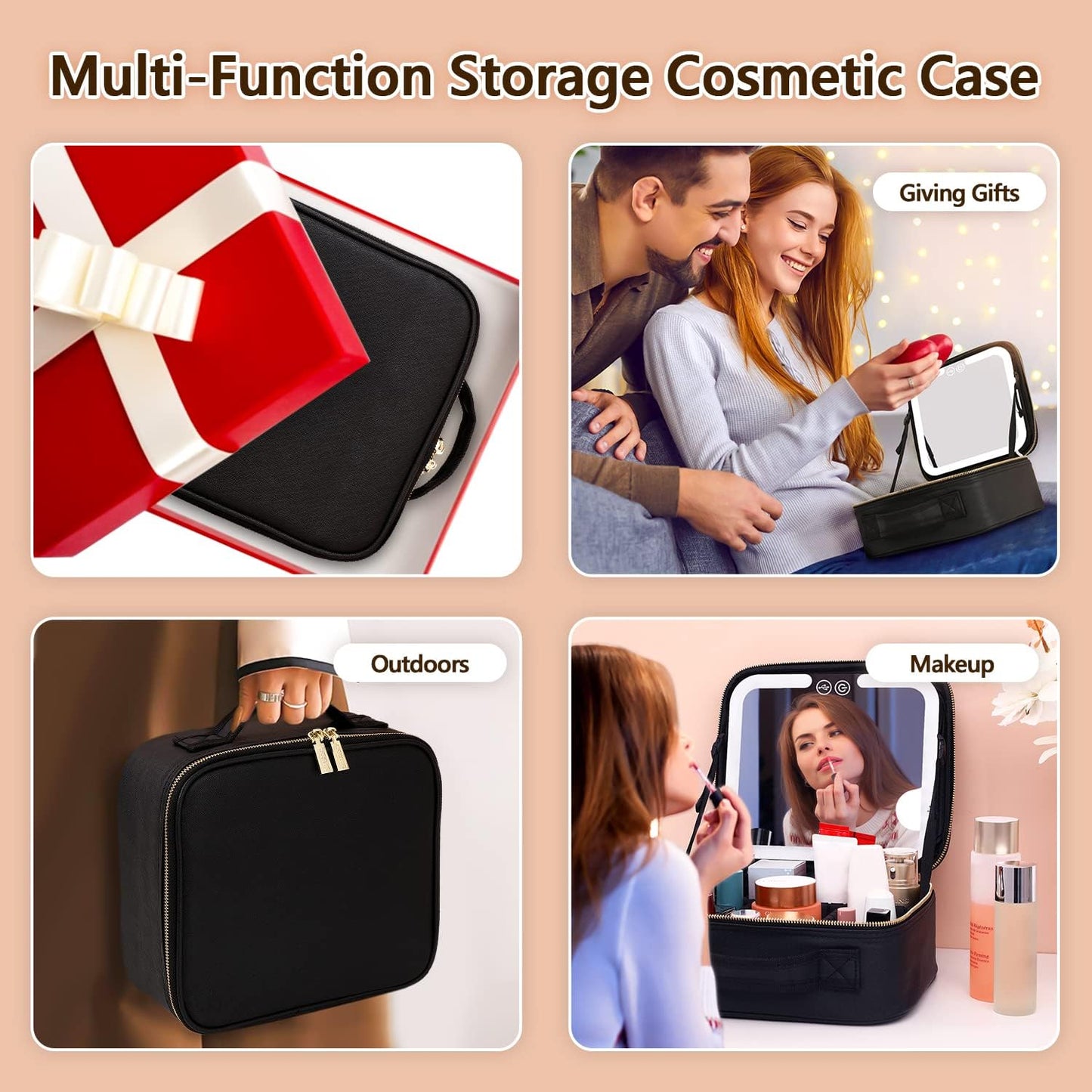 Avelena | Luxuriöser Make-Up-Organizer mit Beleuchtetem Spiegel