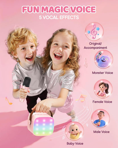 Avelena | Tragbare Mini Karaoke Maschine mit Bluetooth Lautsprecher & 2 Wireless Mikros – Veylo