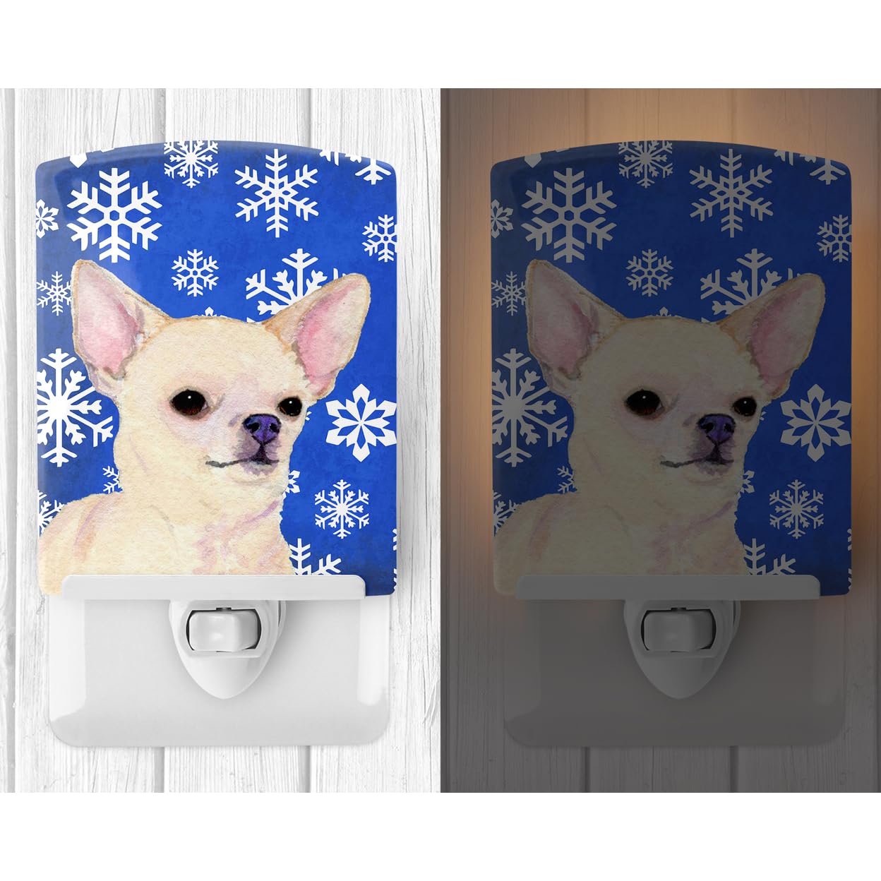 Avelena | Treasures Chihuahua Winter Schneeflocke Feiertagskeramik Nachtlicht, Ul-Zertifiziert, Mehrfarbig