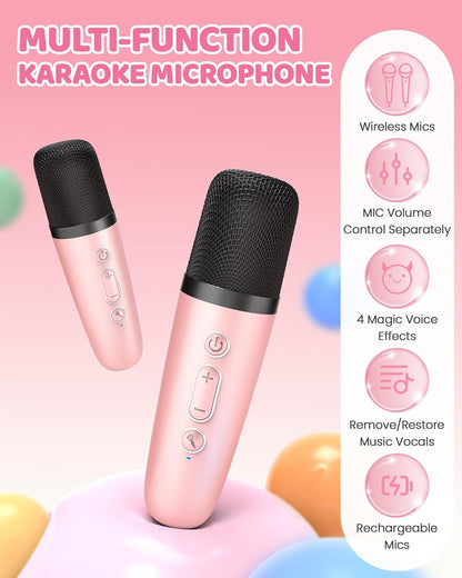 Avelena | Tragbare Mini Karaoke Maschine mit Bluetooth Lautsprecher & 2 Wireless Mikros – Veylo