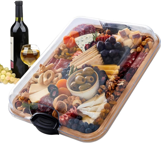 Avelena | Bambus-Charcuterie-Servierbrett mit verriegelbarem Klarsichtdeckel – Savorya
