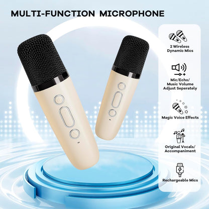 Avelena | Tragbare Mini Karaoke Maschine mit Bluetooth Lautsprecher & 2 Wireless Mikros – Veylo