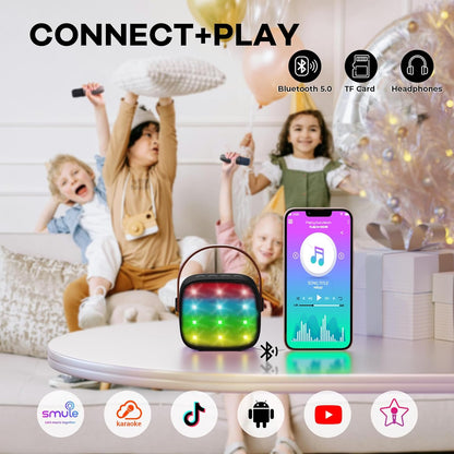 Avelena | Tragbare Mini Karaoke Maschine mit Bluetooth Lautsprecher & 2 Wireless Mikros – Veylo