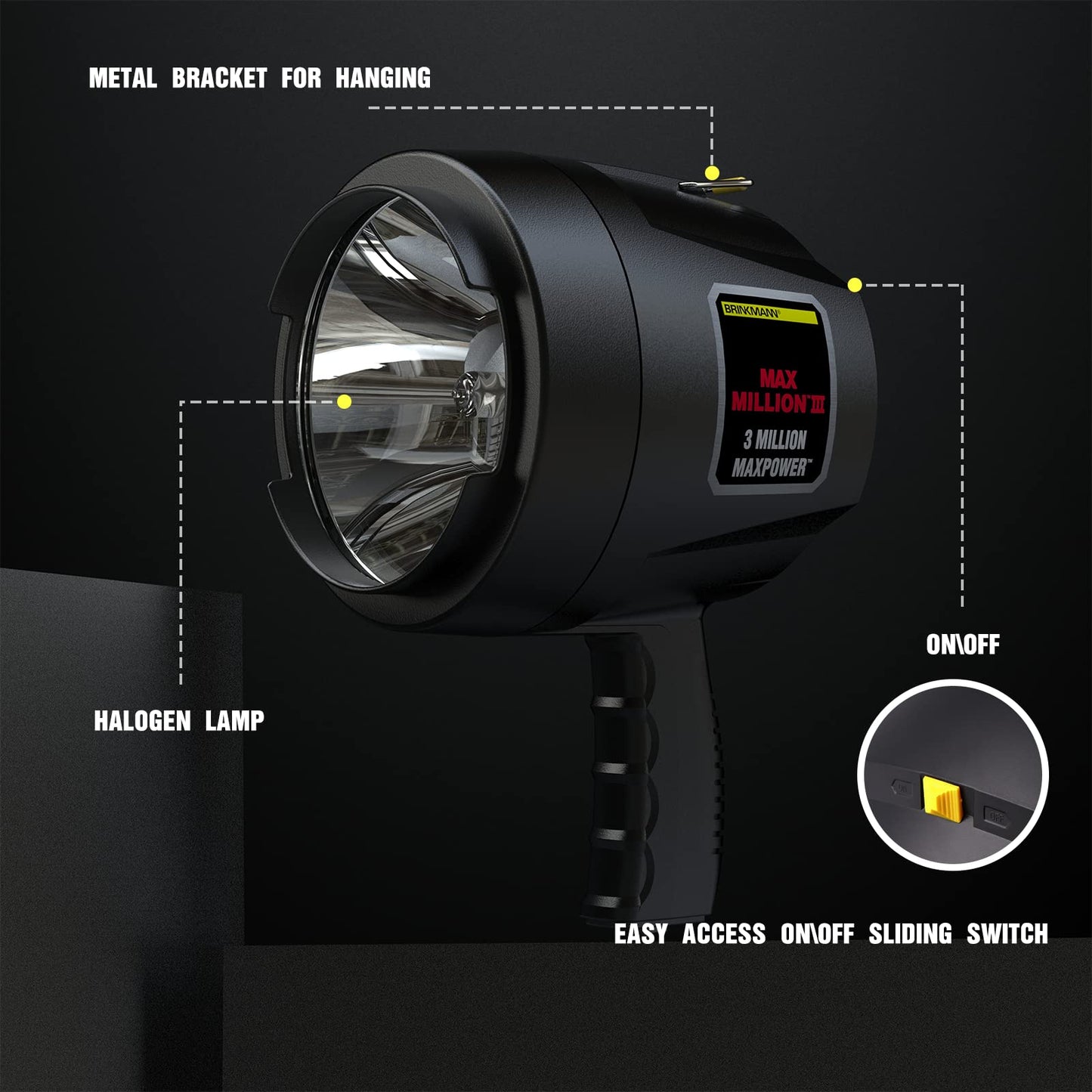Avelena | Generischer Max Million Iii Spotlight mit 12V Dc-Ladegerät Schwarze Halogenlampe, 800-2301-0