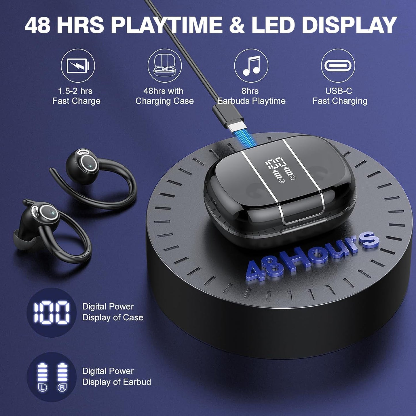 Avelena | Drahtlose Bluetooth 5.3 Sport-Ohrhörer mit Geräuschreduzierung und 48H Wiedergabe – Zeyora