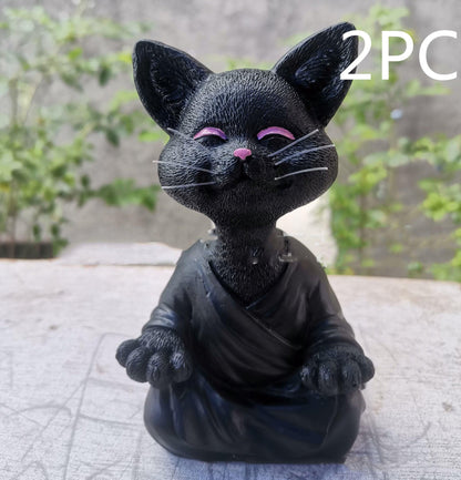 Avelena | Verspielt Schwarze Buddha Katze Figur Meditation Yoga Sammlerstück Glückliche Katzen Dekor Zuhause Garten Dekoration Gartenornament