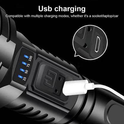 Avelena | 90000LM LED Taschenlampe – Taktischer Suchscheinwerfer mit USB-Aufladung und Superheller Beleuchtung