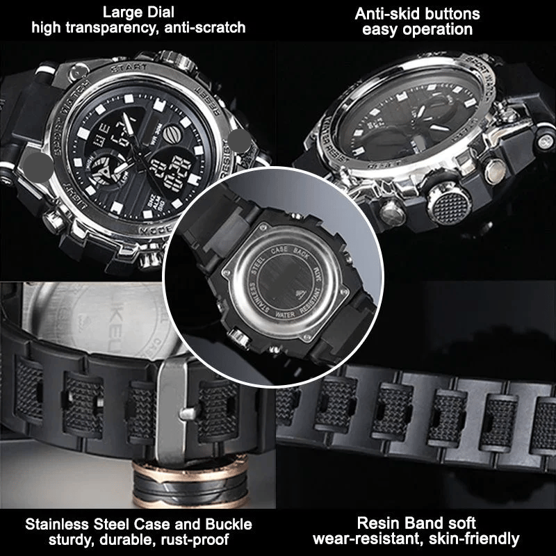 Avelena | Sportliche Dual-Display Mode Multifunktionale wasserdichte leuchtende Herrenarmbanduhr
