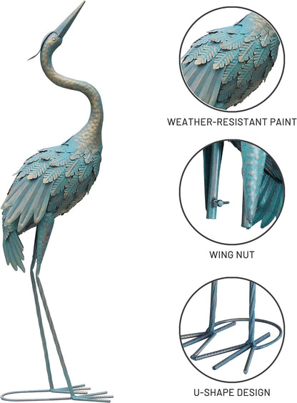 Avelena | 33-37 Zoll Metallkran Gartenstatue Dekor, Vogelgarten Skulptur & Statuen, Außendekoration für Garten Terrasse Rasen Hinterhof Pool, Vintage Ausbreitende Flügel Kran, Set von 2