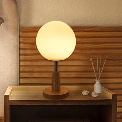 Avelena | Globe/Zylinder/Quadrat Nachttischlampe Modernist Frosted Glass 1 Licht Holz Nachttischlampe für Bettrande