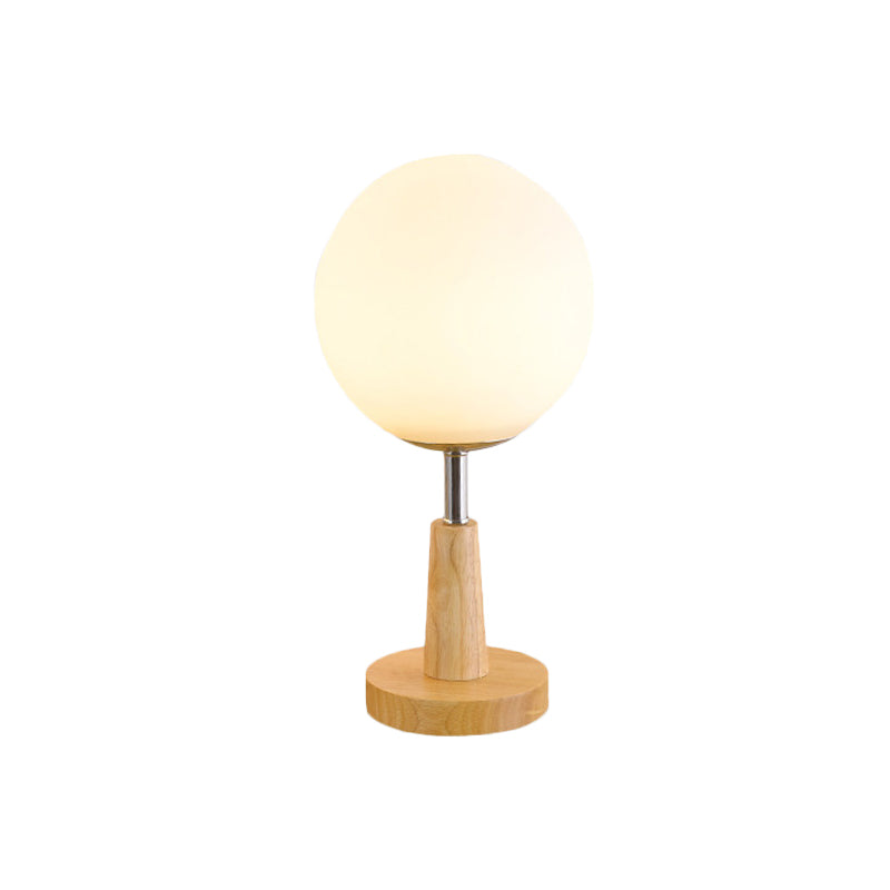 Avelena | Globe/Zylinder/Quadrat Nachttischlampe Modernist Frosted Glass 1 Licht Holz Nachttischlampe für Bettrande