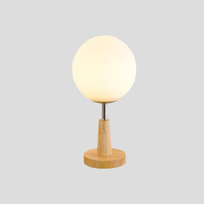 Avelena | Globe/Zylinder/Quadrat Nachttischlampe Modernist Frosted Glass 1 Licht Holz Nachttischlampe für Bettrande