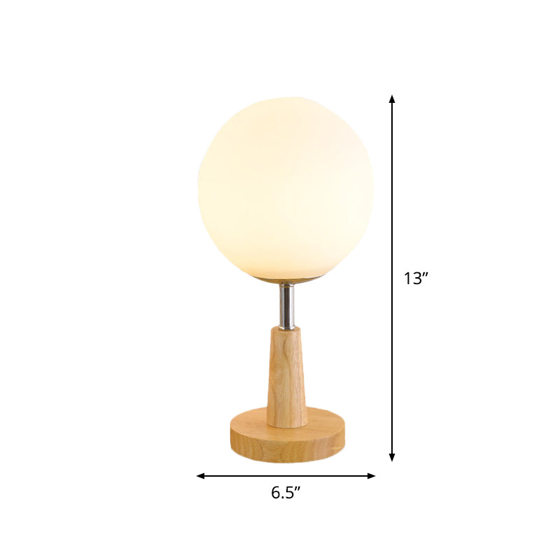 Avelena | Globe/Zylinder/Quadrat Nachttischlampe Modernist Frosted Glass 1 Licht Holz Nachttischlampe für Bettrande