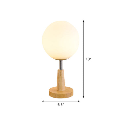 Avelena | Globe/Zylinder/Quadrat Nachttischlampe Modernist Frosted Glass 1 Licht Holz Nachttischlampe für Bettrande