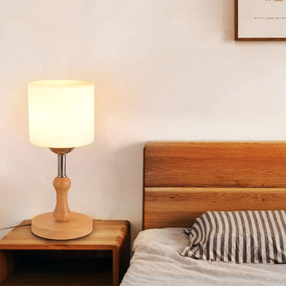 Avelena | Globe/Zylinder/Quadrat Nachttischlampe Modernist Frosted Glass 1 Licht Holz Nachttischlampe für Bettrande