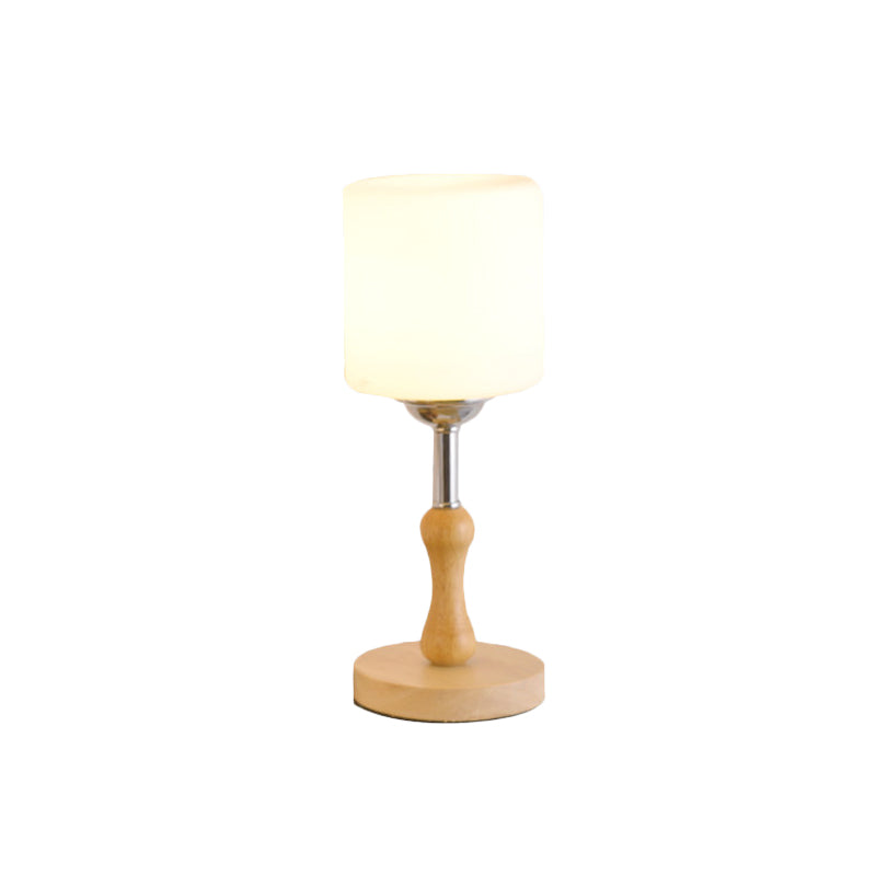 Avelena | Globe/Zylinder/Quadrat Nachttischlampe Modernist Frosted Glass 1 Licht Holz Nachttischlampe für Bettrande