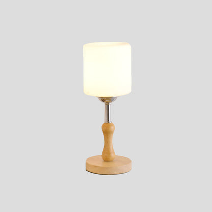 Avelena | Globe/Zylinder/Quadrat Nachttischlampe Modernist Frosted Glass 1 Licht Holz Nachttischlampe für Bettrande