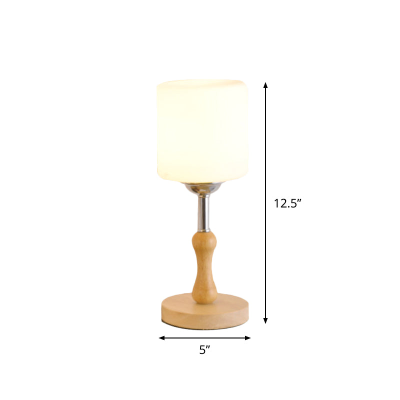 Avelena | Globe/Zylinder/Quadrat Nachttischlampe Modernist Frosted Glass 1 Licht Holz Nachttischlampe für Bettrande
