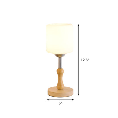 Avelena | Globe/Zylinder/Quadrat Nachttischlampe Modernist Frosted Glass 1 Licht Holz Nachttischlampe für Bettrande