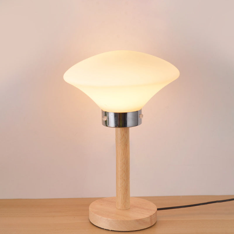 Avelena | Globe/Zylinder/Quadrat Nachttischlampe Modernist Frosted Glass 1 Licht Holz Nachttischlampe für Bettrande