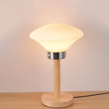 Avelena | Globe/Zylinder/Quadrat Nachttischlampe Modernist Frosted Glass 1 Licht Holz Nachttischlampe für Bettrande